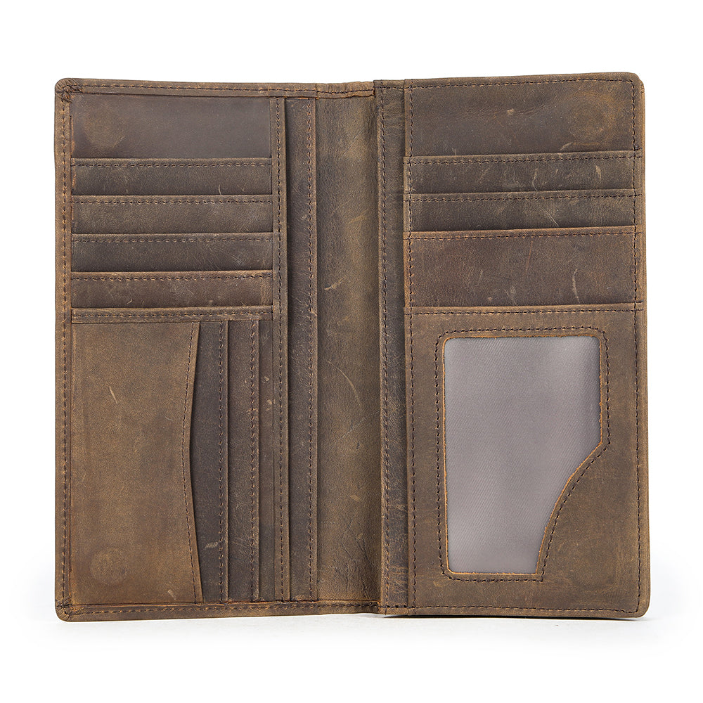 Men's Vintage-Inspired Crazy Horse Leather Long Wallet