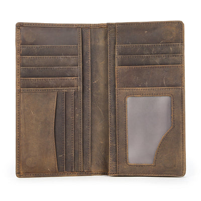 Men's Vintage-Inspired Crazy Horse Leather Long Wallet