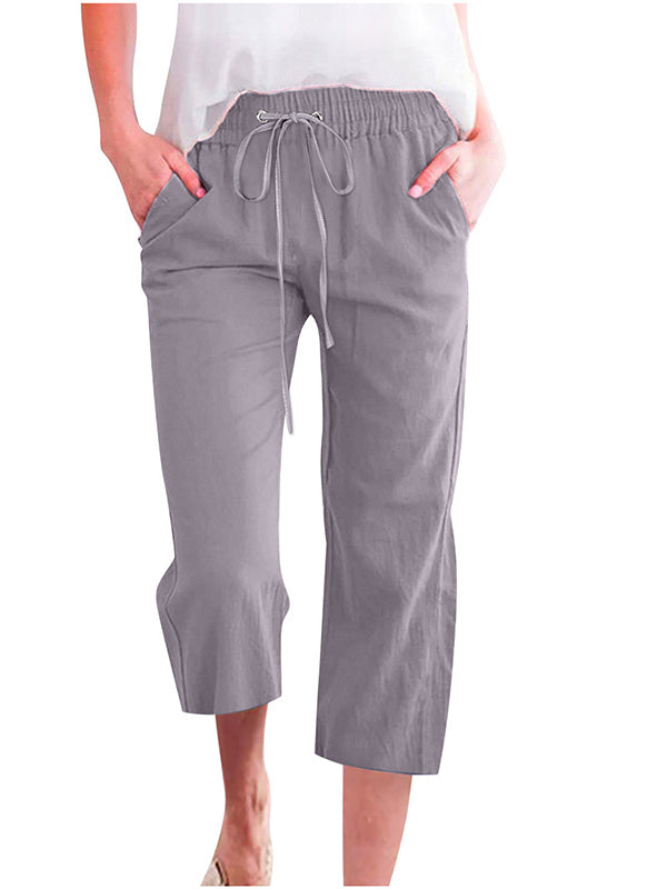 Pantalones cortos rectos casuales con cordón de color sólido