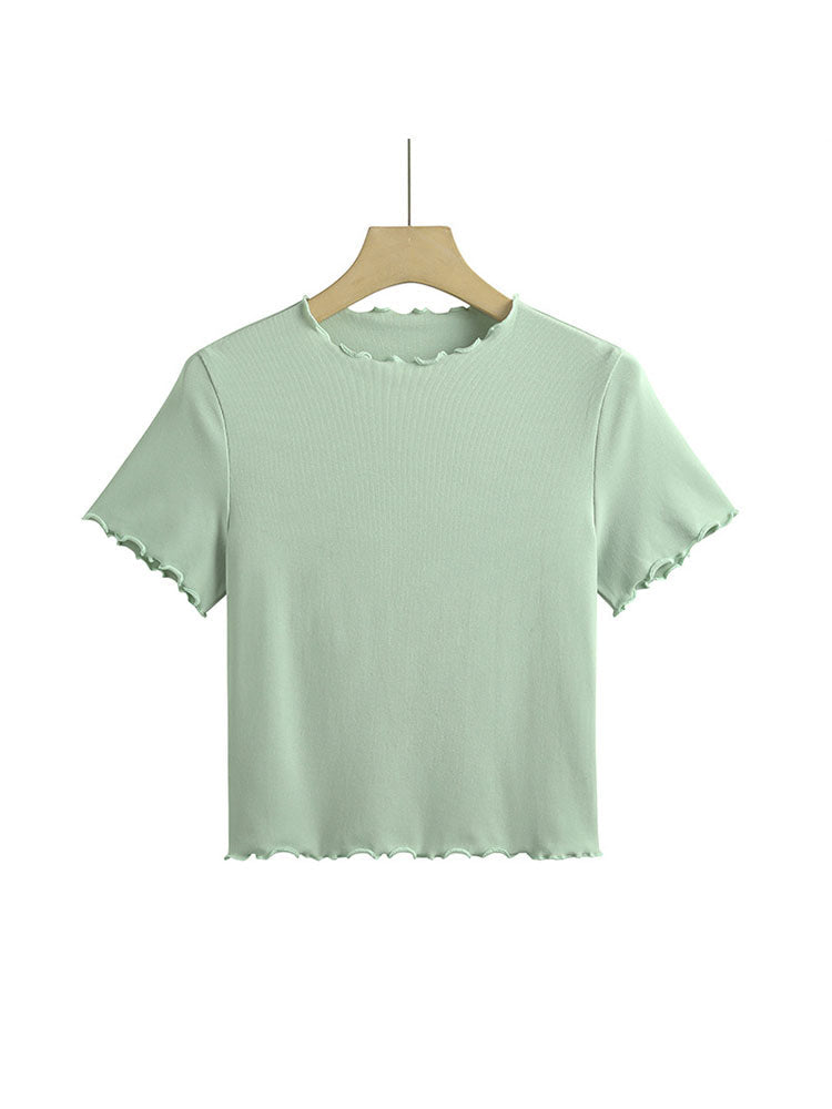 Camisetas de manga corta con volantes para mujer