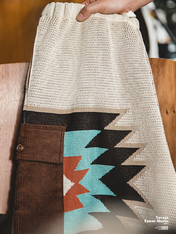Vintage Drawstring Navajo Loose Shorts Contrast Color Geometric Shorts