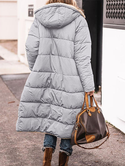 Women's Fleece Reversible Coat Warm Hooded Long Sleeve Jacket