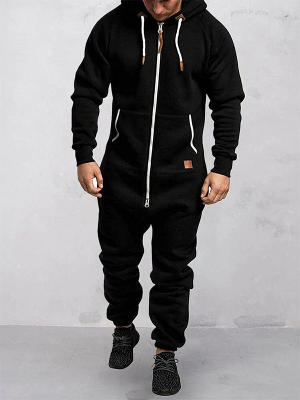 Solid Color Jump Hooded Fleece Zipper Solid Color Jumpsuit – Madepants