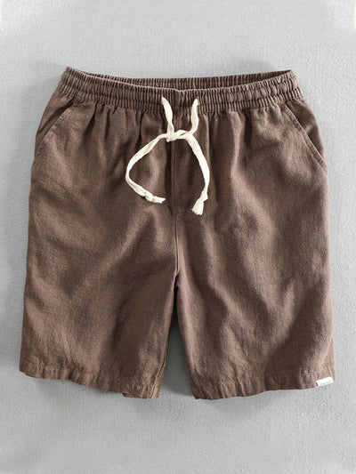 Short décontracté en coton et lin mélangés avec cordon de serrage pour homme