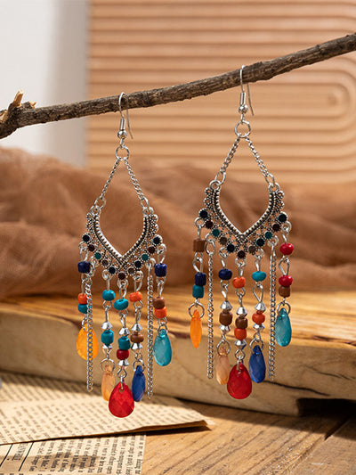 Pendientes colgantes con cuentas y borlas bohemias
