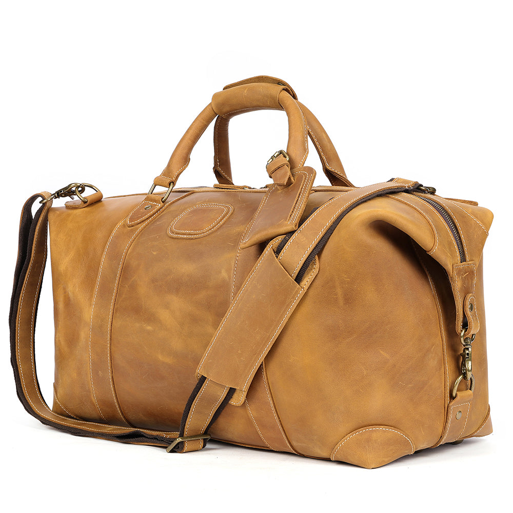Vintage-Inspired Crazy Horse Leather Travel Duffel Bag
