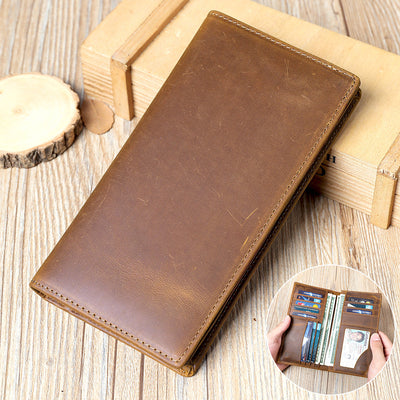 Men's Vintage-Inspired Crazy Horse Leather Long Wallet