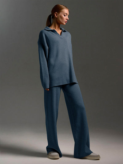Knitted Pullover Wide-leg Trousers Two-piece Set