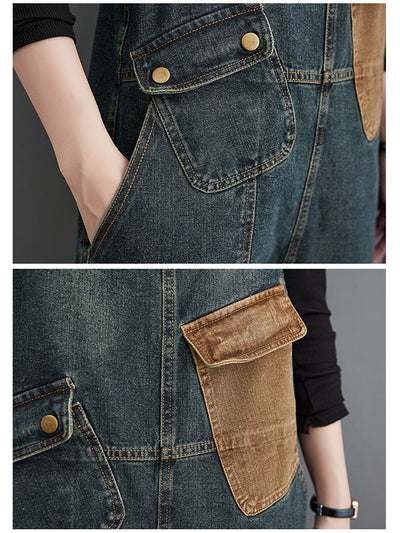 Salopette en denim délavé contrasté pour femme