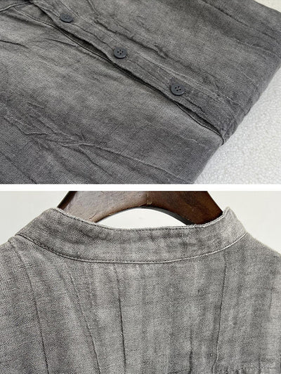 Men's 100% Linen Stand Collar Half Sleeve T-Shirt