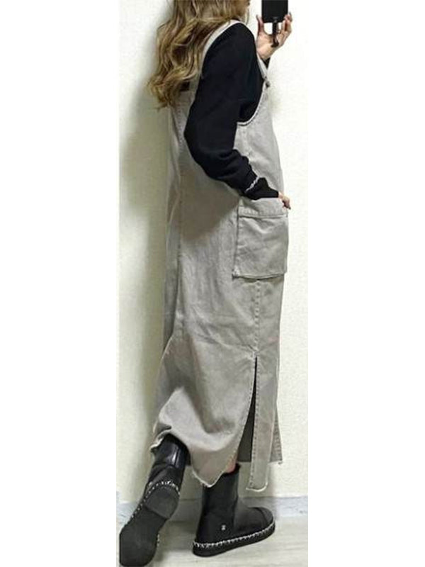 Robe salopette décontractée pour femme avec fentes latérales