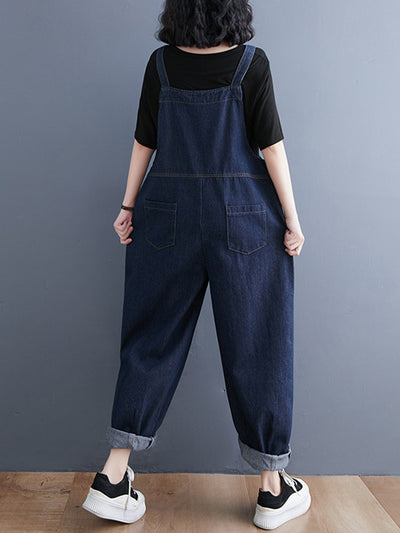 Salopette ample en jean à poches multiples pour femme