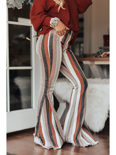 Women's High Waist Multicolor Striped Flare Pants