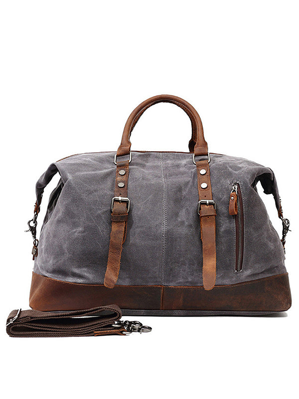 Classic Vintage Waxed Canvas Leather Holdall Bag