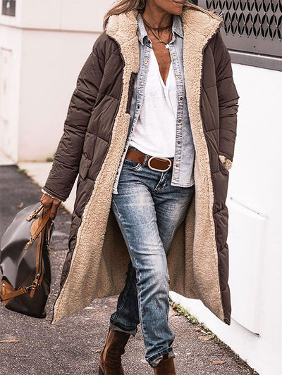 Manteau réversible en polaire pour femme Veste chaude à capuche et manches longues