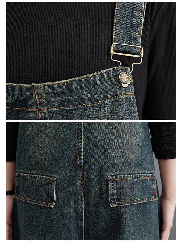 Salopette en denim délavé contrasté pour femme
