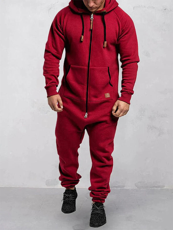 Solid Color Jump Hooded Fleece Zipper Solid Color Jumpsuit – Madepants