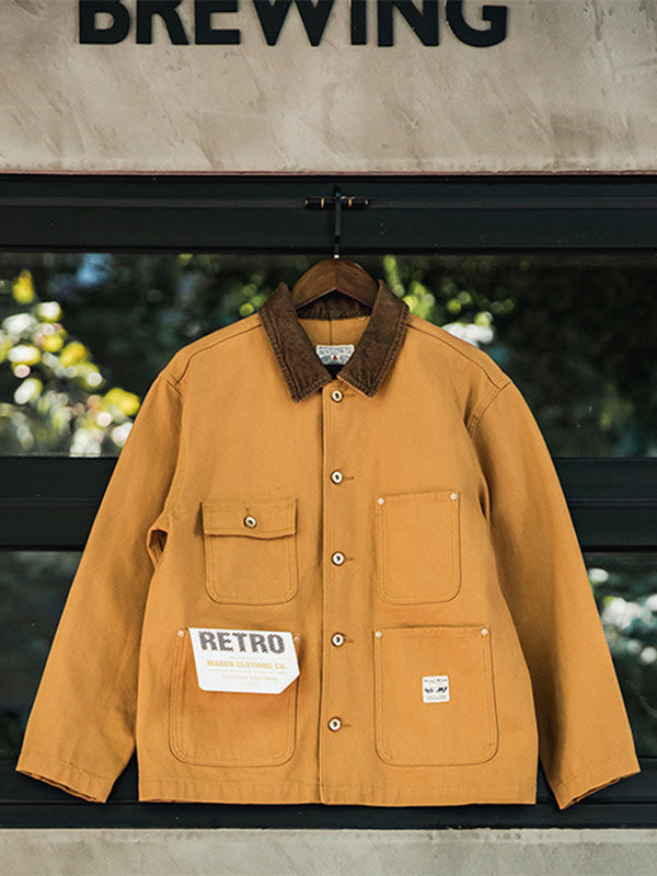 Men's American Vintage-Inspired Canvas Jacket Multi Pocket Cargo Jacket