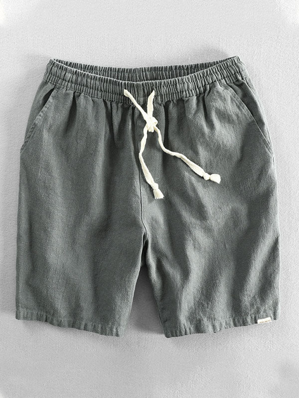 Short décontracté en coton et lin mélangés avec cordon de serrage pour homme