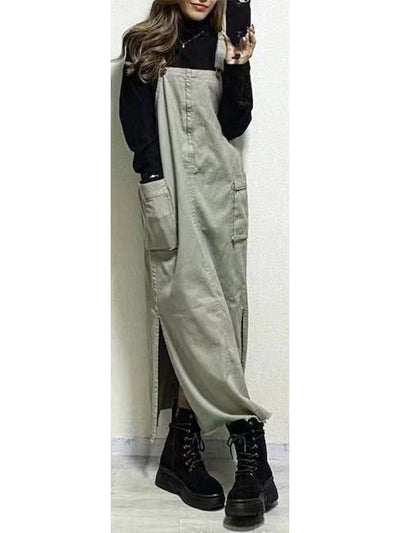 Robe salopette décontractée pour femme avec fentes latérales