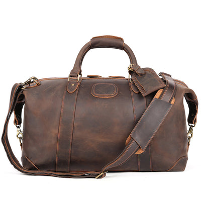 Vintage-Inspired Crazy Horse Leather Travel Duffel Bag