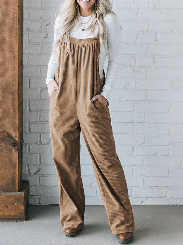 YESNO Women's Corduroy Overalls - Sleeveless Adjustable Straps Loose Harem Jumpsuit With Pockets