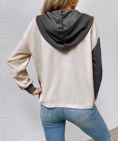 Women's Color Block Hooded Waffle Knit Top