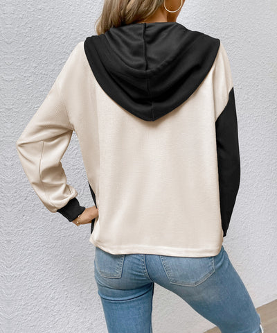 Women's Color Block Hooded Waffle Knit Top