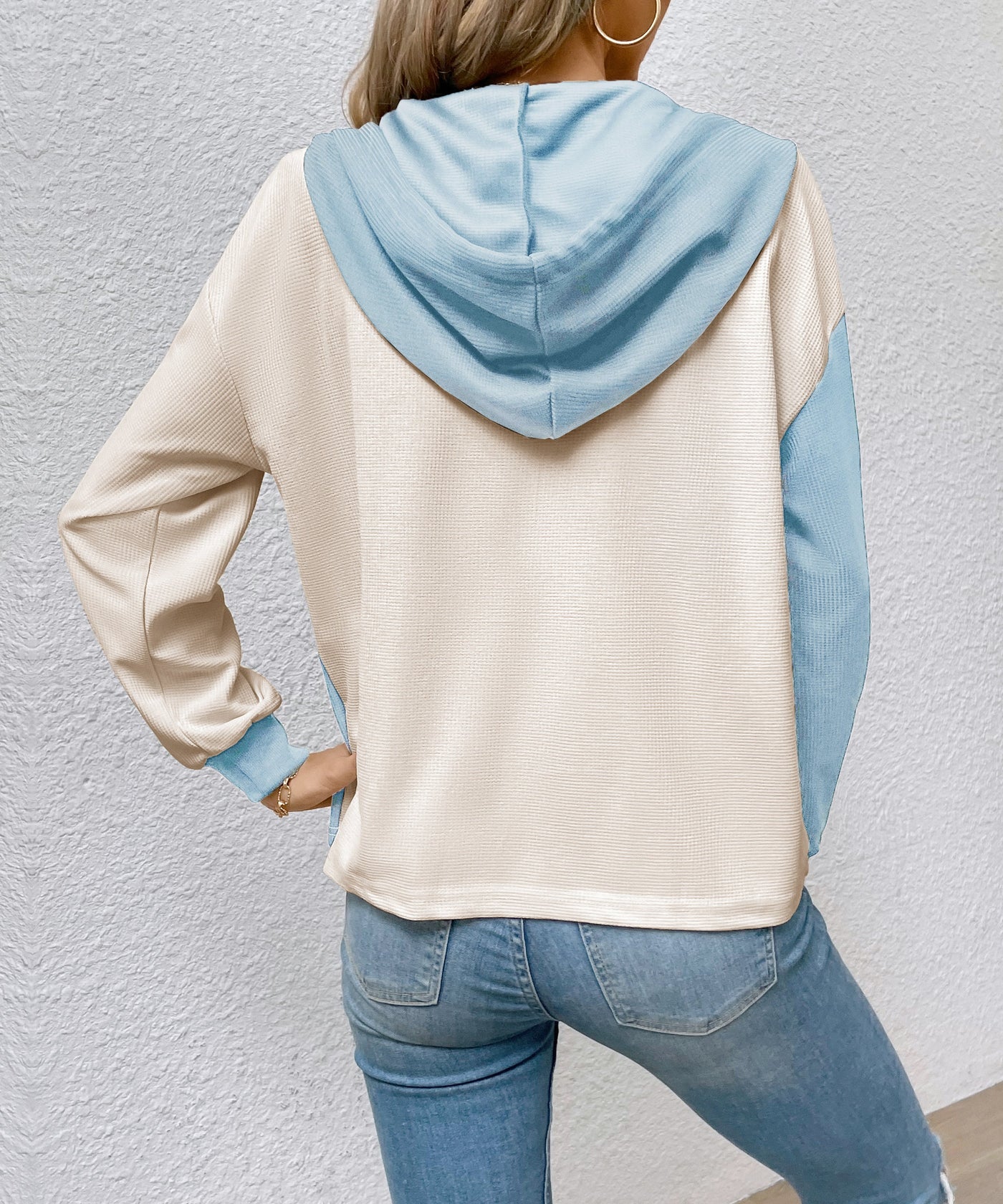 Women's Color Block Hooded Waffle Knit Top