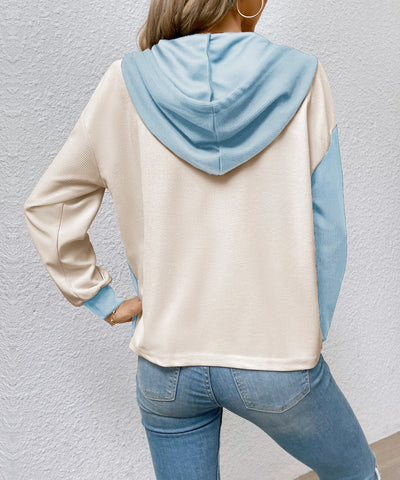Women's Color Block Hooded Waffle Knit Top
