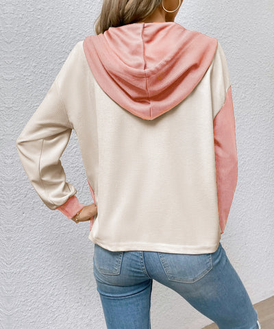 Women's Color Block Hooded Waffle Knit Top