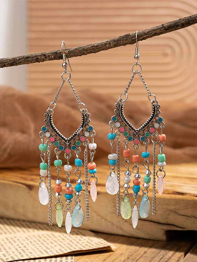Pendientes colgantes con cuentas y borlas bohemias
