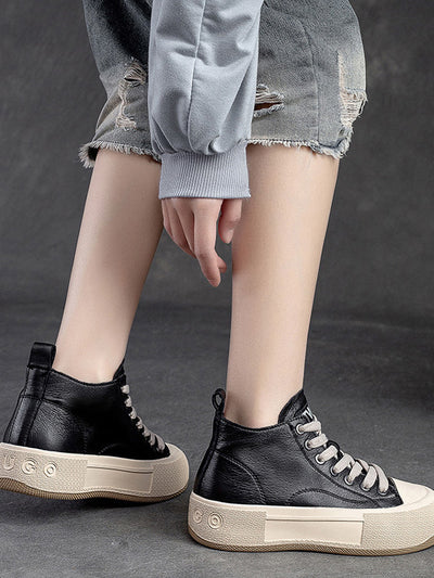 Bottines plates décontractées en cuir pour femmes