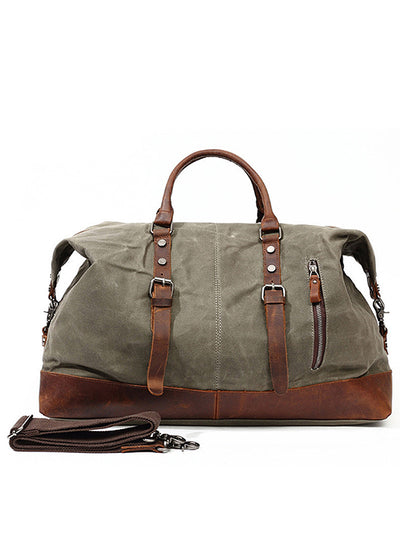 Classic Vintage Waxed Canvas Leather Holdall Bag