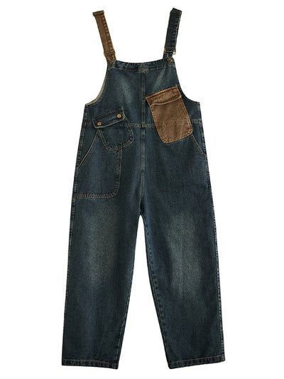 Salopette en denim délavé contrasté pour femme