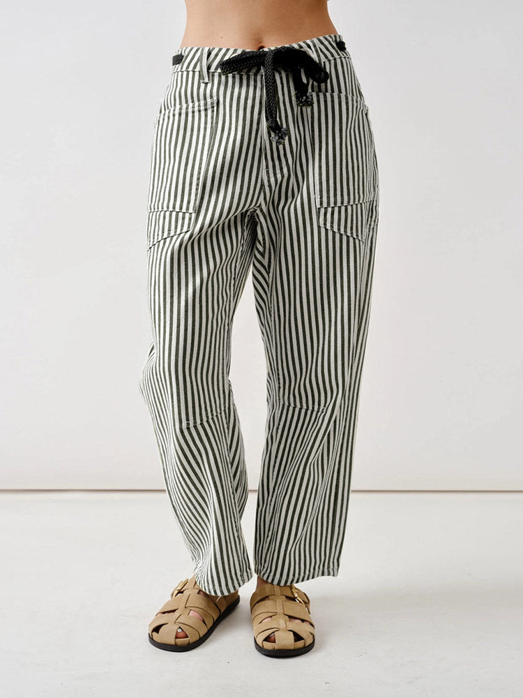 Railroad Stripe Relaxed Fit Barrel Pants