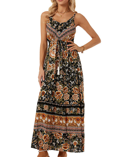 V-neck High Waist Botanical Floral Slip Dress