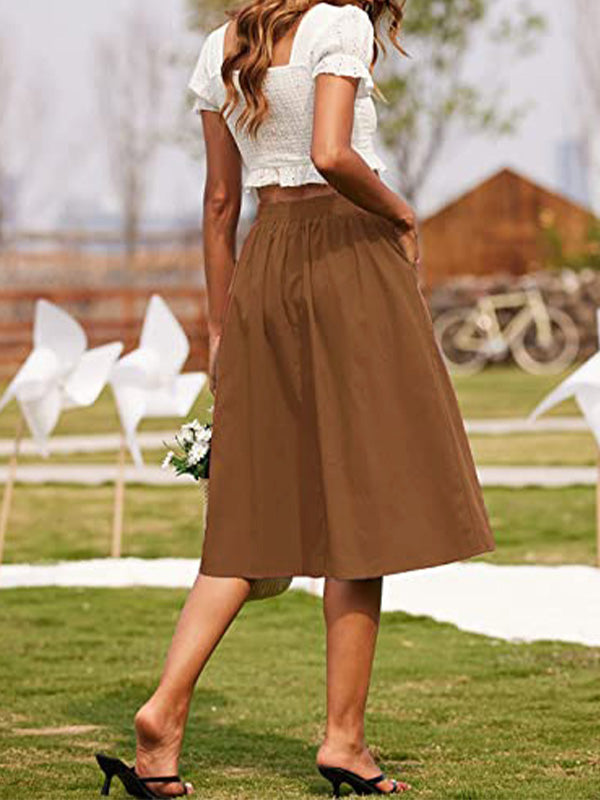 Women's Casual High Waist Button Skirt