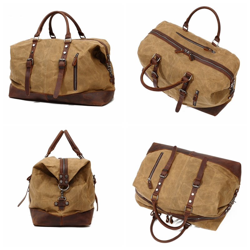 Classic Vintage Waxed Canvas Leather Holdall Bag
