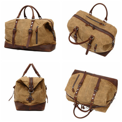 Classic Vintage Waxed Canvas Leather Holdall Bag