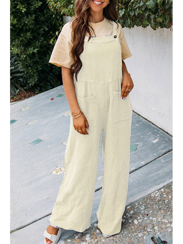 Mono informal de pierna ancha con cuello cuadrado y bolsillo para mujer