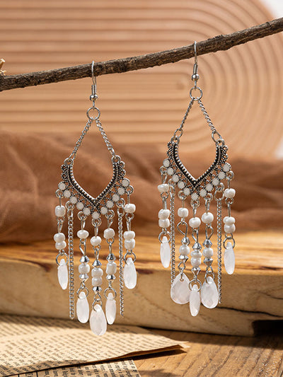 Pendientes colgantes con cuentas y borlas bohemias