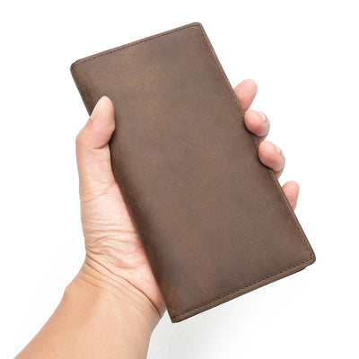 Men's Vintage-Inspired Crazy Horse Leather Long Wallet