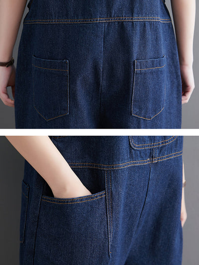 Salopette ample en jean à poches multiples pour femme