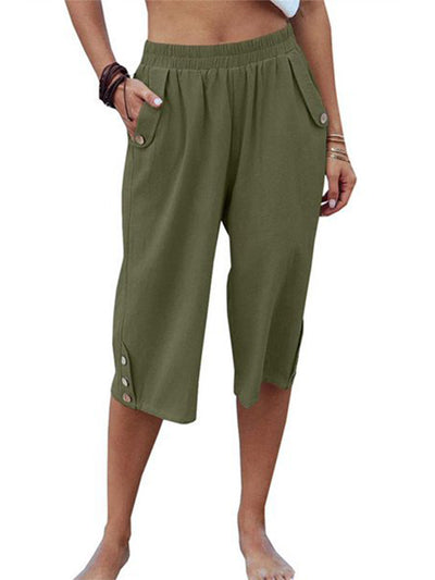 Capri décontracté en coton à taille élastique pour femme