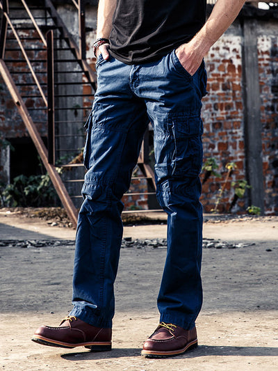 Pantalon cargo droit décontracté multi-poches en coton pour homme