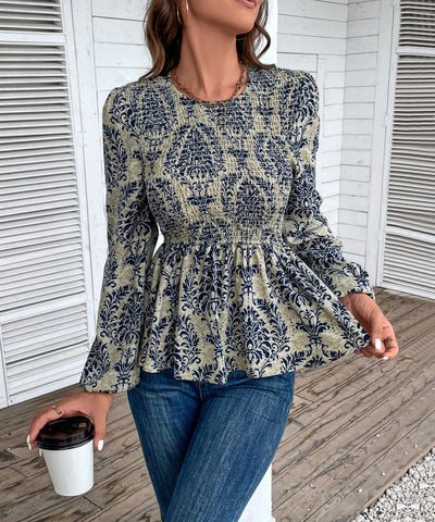 Top peplum fruncido con estampado floral para mujer