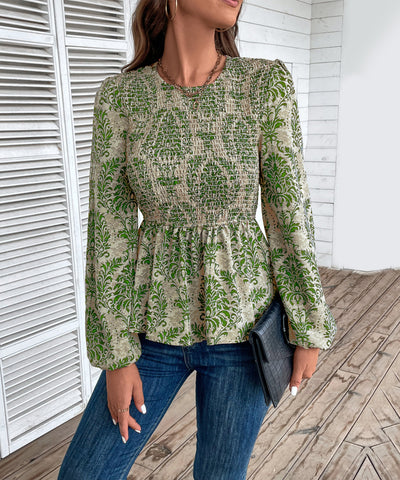Top peplum fruncido con estampado floral para mujer