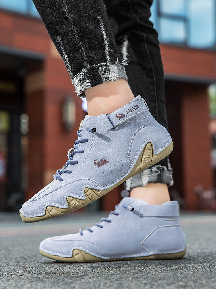 Unisex Leather Lace-Up Mid-Top Casual Sneakers