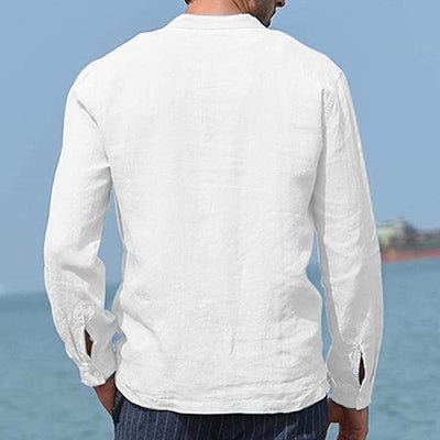 Camisa suelta informal de manga larga con bolsillo para hombre